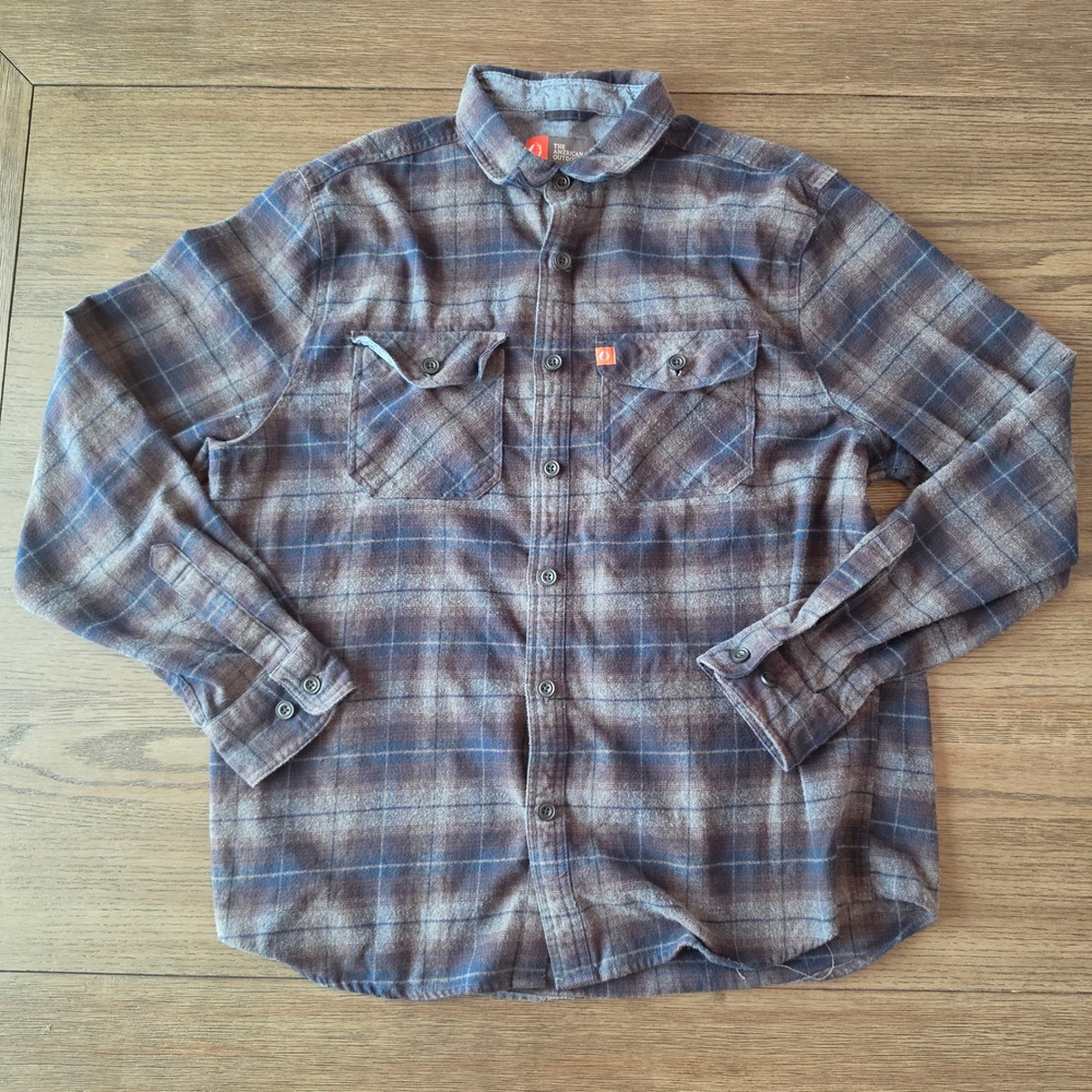 The American Outdoorsman Mens XL Flannel Shirt Brown Blue Plaid OF5B2341